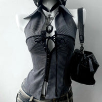 90s Goth Stripe Lace-Up Tee