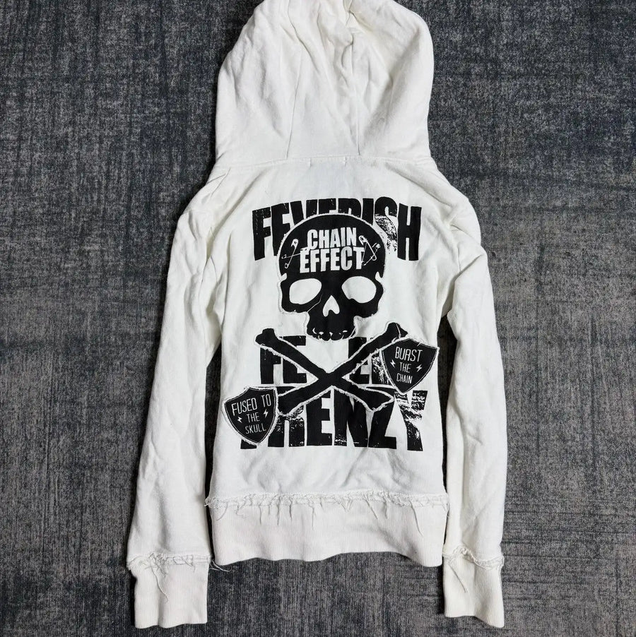 Dark Y2K Skull Zip-Up Hoodie