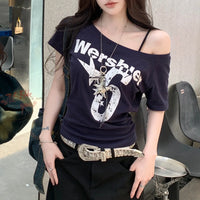 Skew-Collar Letter Tee
