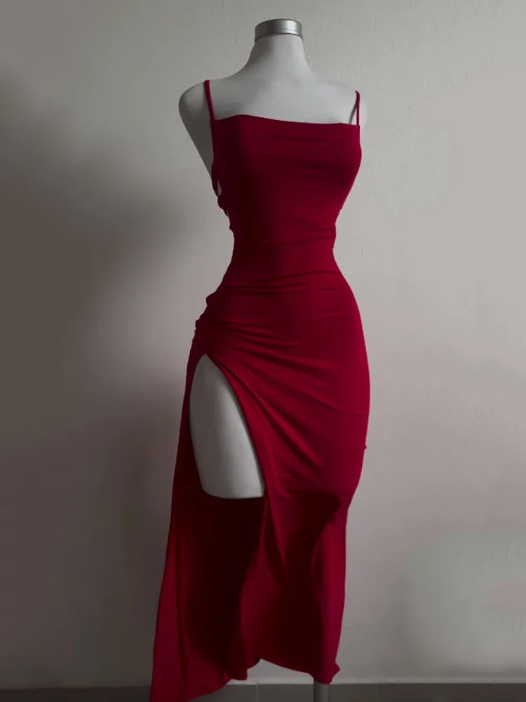 Midnight Lace-Up Backless Maxi Dress
