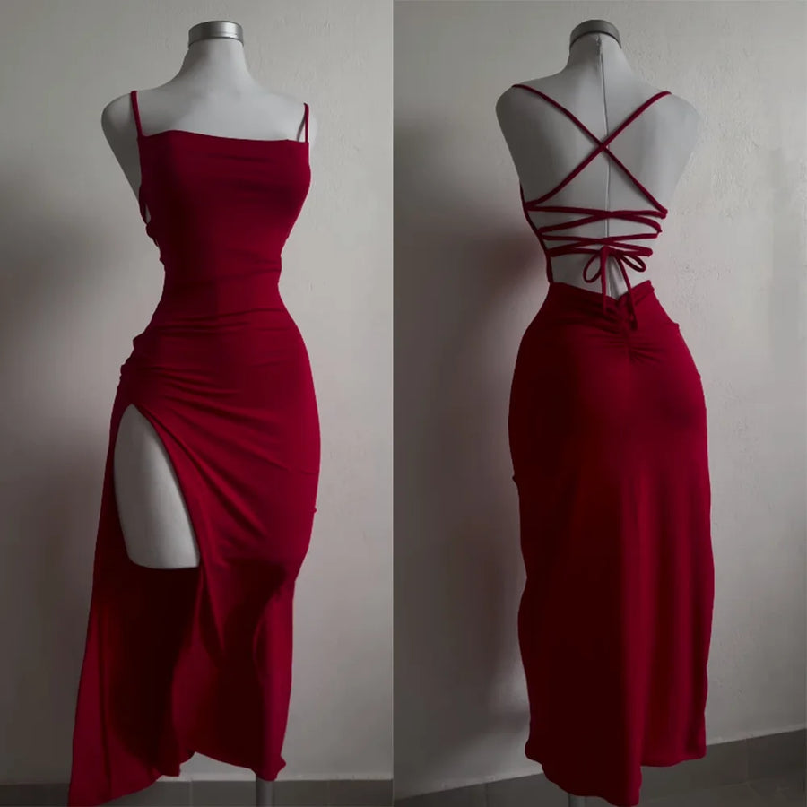 Midnight Lace-Up Backless Maxi Dress