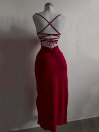 Midnight Lace-Up Backless Maxi Dress