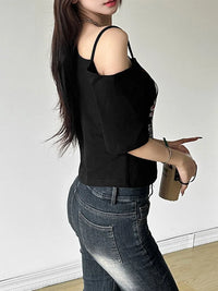 Gothic Y2K Off-Shoulder Crop Tee