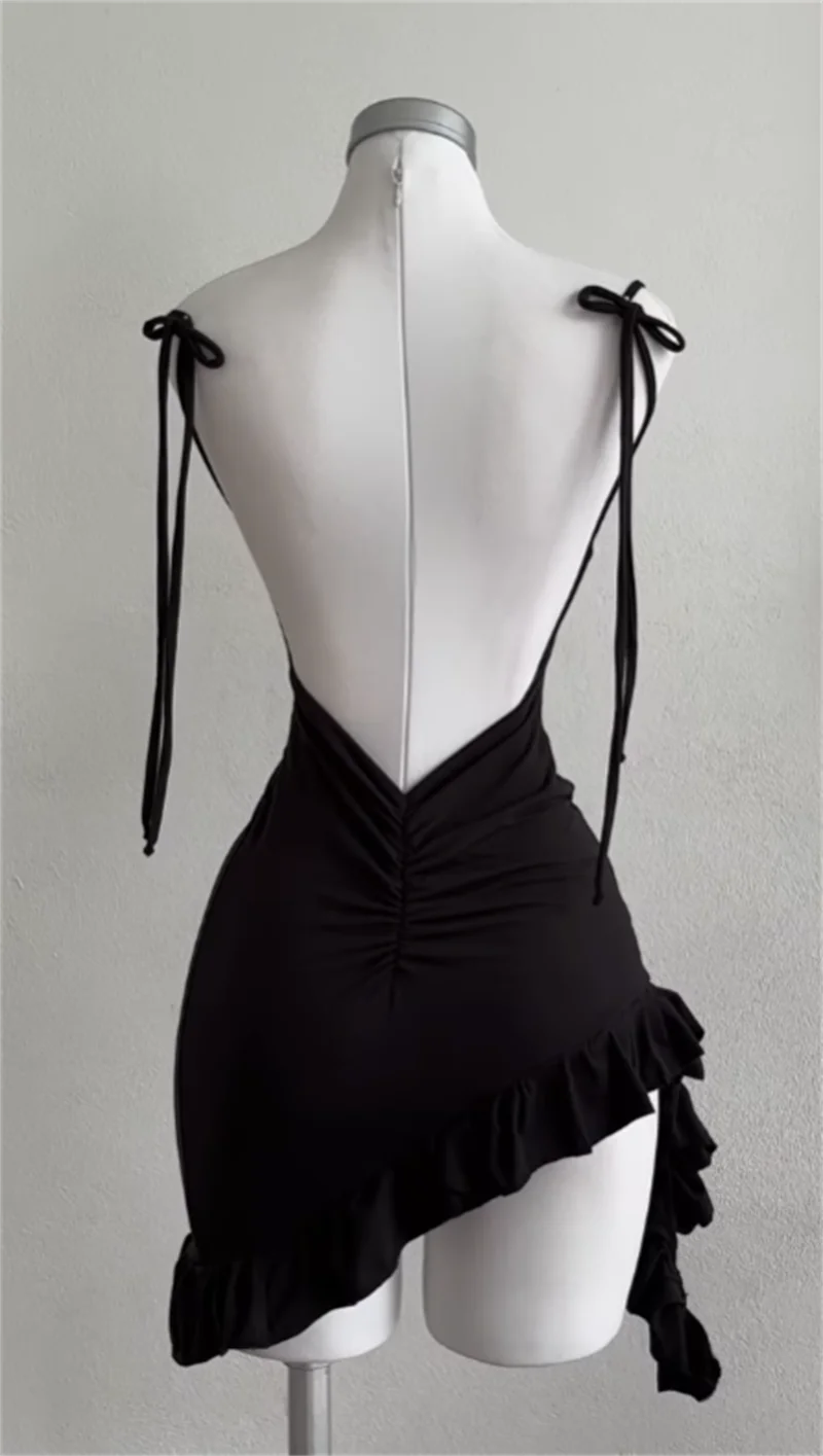 Ruffle Siren Lace-Up Mini Dress