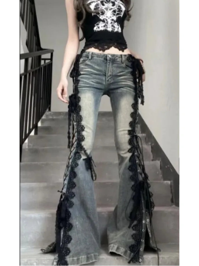 Lace-Up Flare Jeans