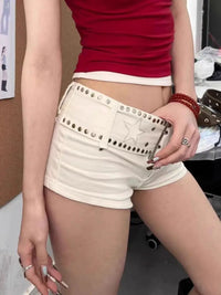 White Riot Riveted Denim Shorts