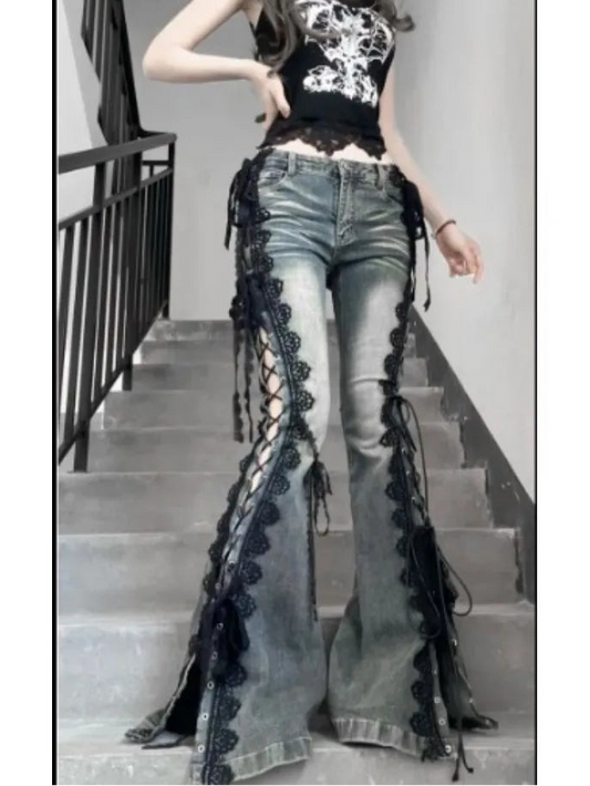 Lace-Up Flare Jeans