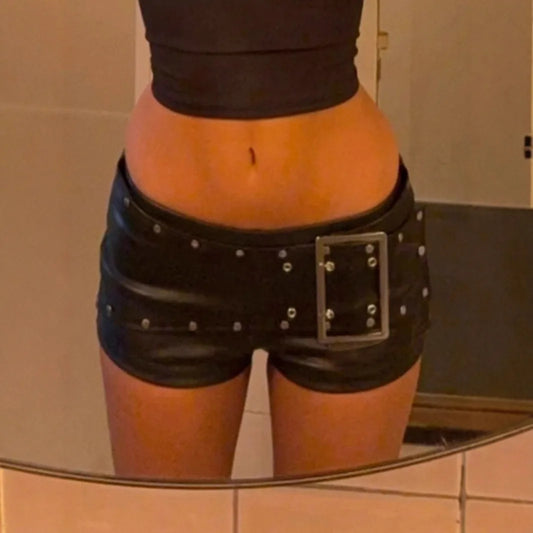 Spice Girl Rivet Low-Rise Leather Shorts