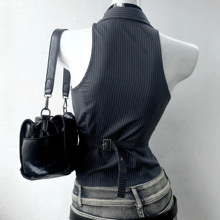 90s Goth Stripe Lace-Up Tee