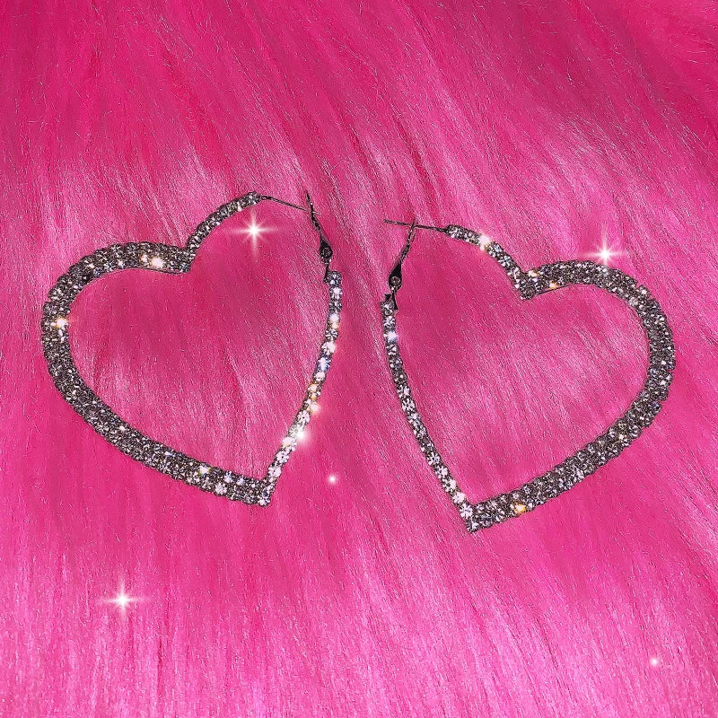 Peach Heart Y2K Crystal Hoops