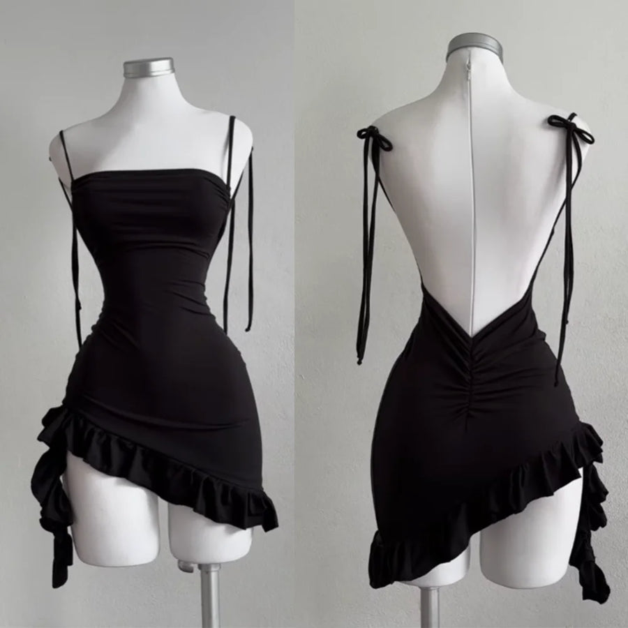 Ruffle Siren Lace-Up Mini Dress