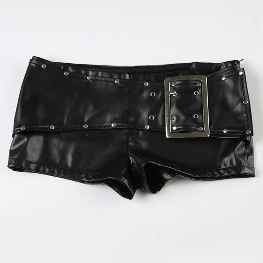Spice Girl Rivet Low-Rise Leather Shorts