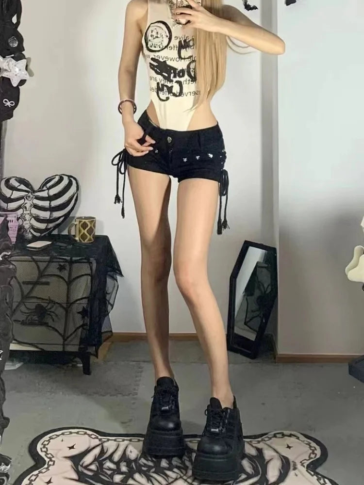 American Retro Lace-Up Skinny Shorts