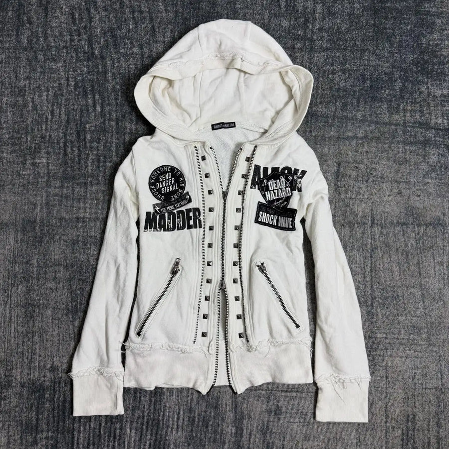 Dark Y2K Skull Zip-Up Hoodie
