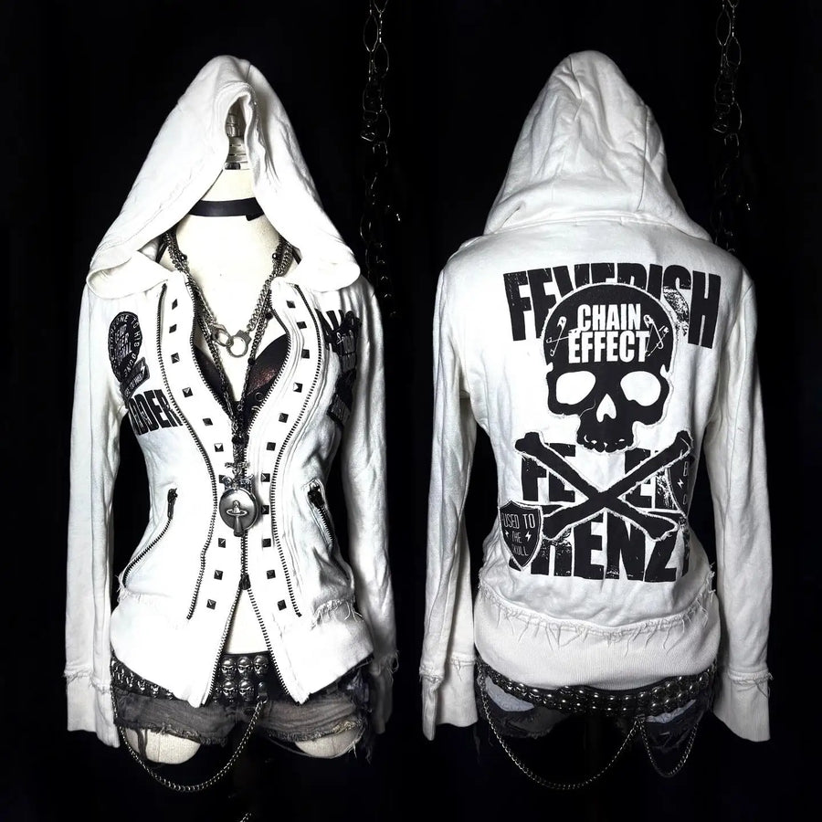 Dark Y2K Skull Zip-Up Hoodie