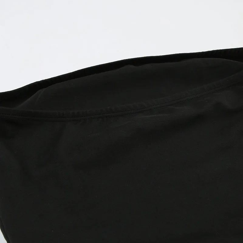 Gothic Print Black Tube Top Women Strapless Skinny Cropped Tops Summer Casual Chic Graphic Tees y2k Streetwear Vest Basic