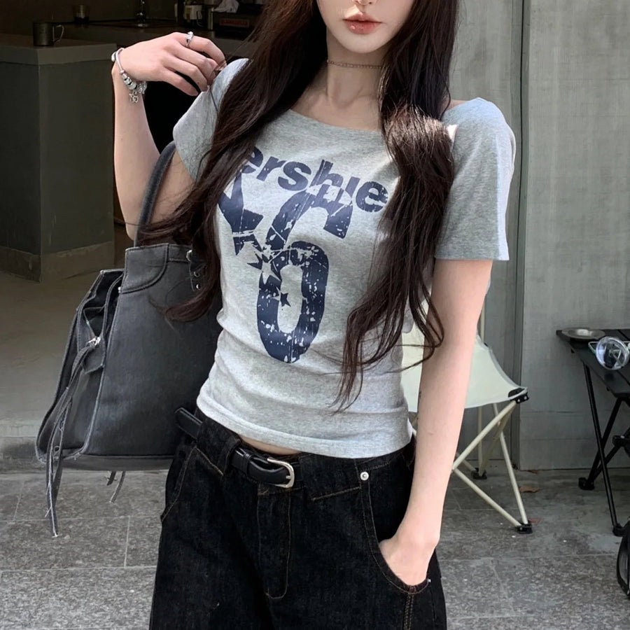Skew-Collar Letter Tee
