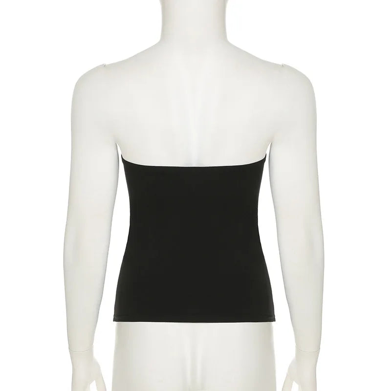 Gothic Print Black Tube Top Women Strapless Skinny Cropped Tops Summer Casual Chic Graphic Tees y2k Streetwear Vest Basic