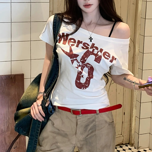 Skew-Collar Letter Tee