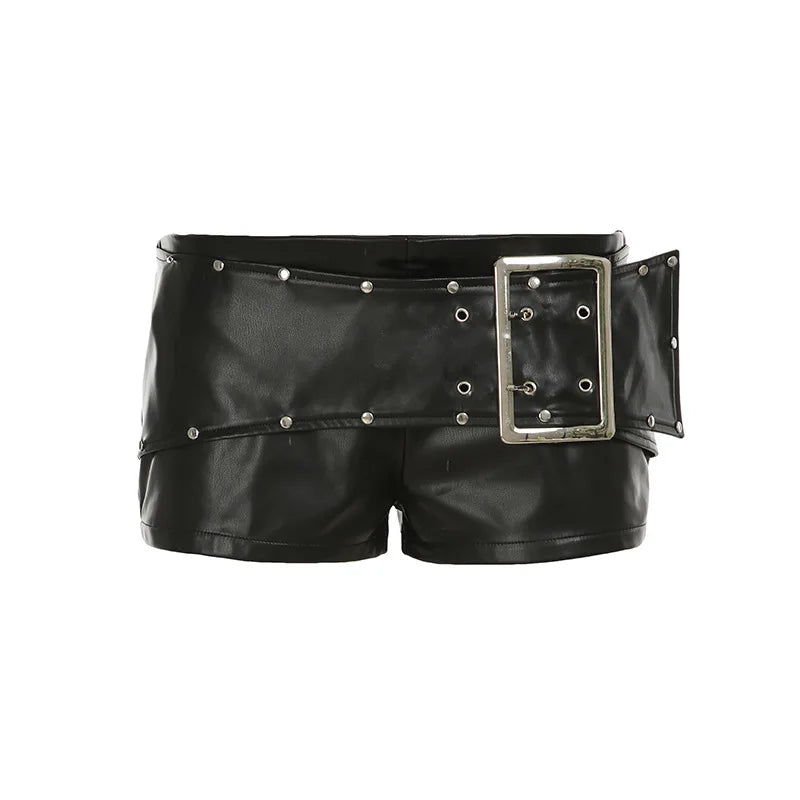 Spice Girl Rivet Low-Rise Leather Shorts