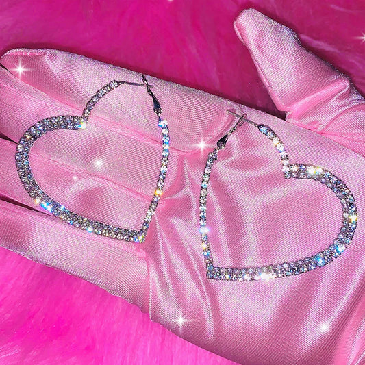 Peach Heart Y2K Crystal Hoops