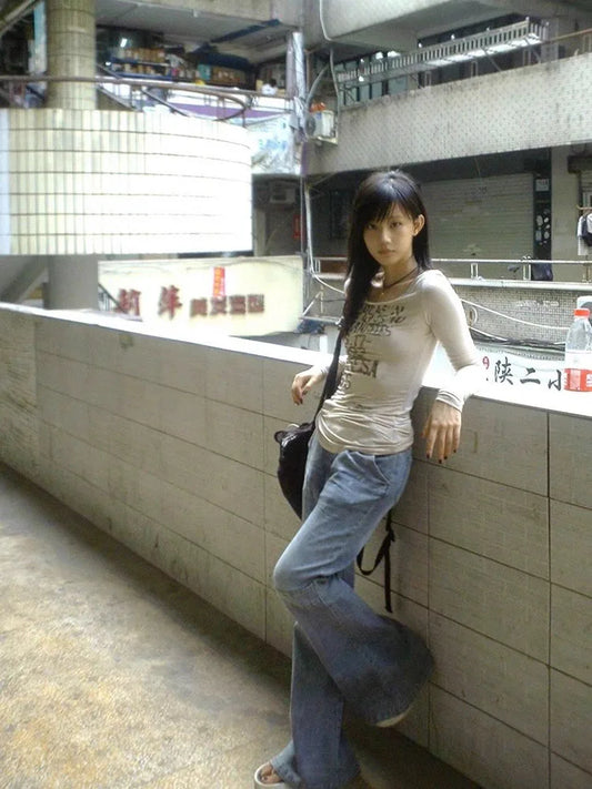 Japanese Trashy Letter Long-Sleeve Tee