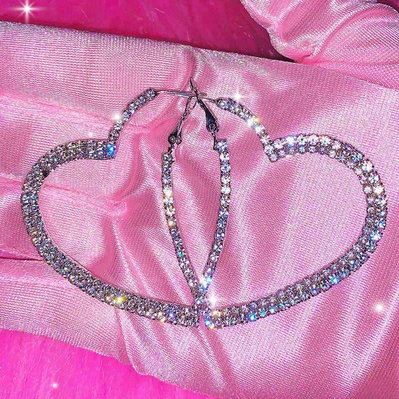 Peach Heart Y2K Crystal Hoops