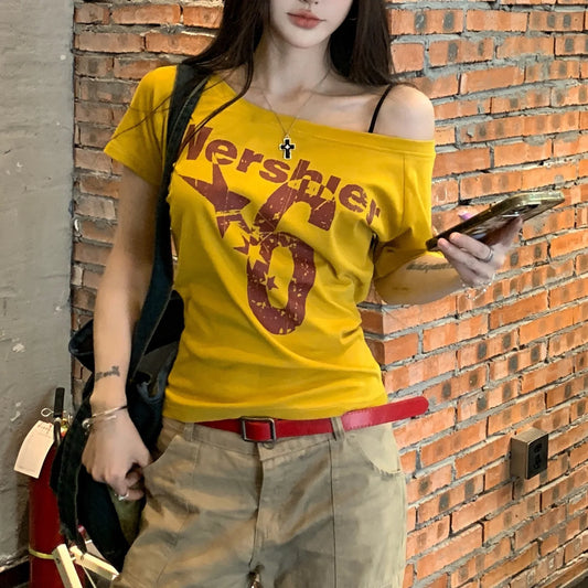 Skew-Collar Letter Tee