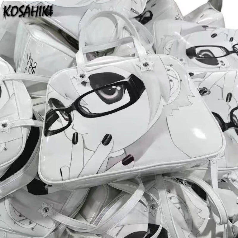 Y2k Aesthetic Harajuku Kawaii Shoulder Bags Japanese Cartoon Cute Girls Printing Handbags All Match Sweet Underarm Bag Fashion