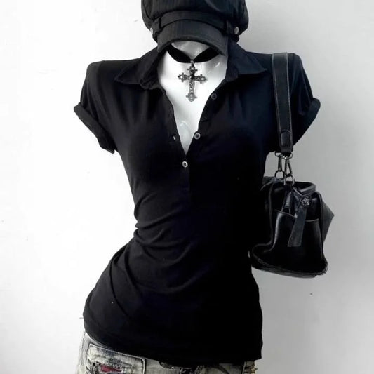 American Retro Y2K Emo Polo Top