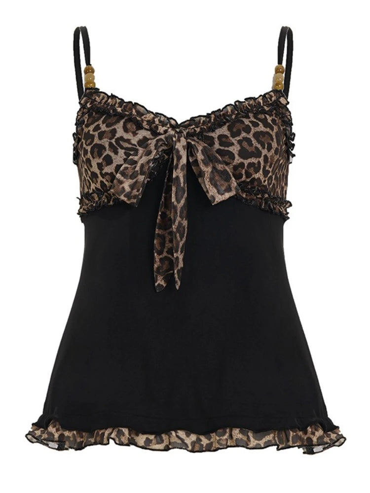 Leopard Lace-Up Crop Tank