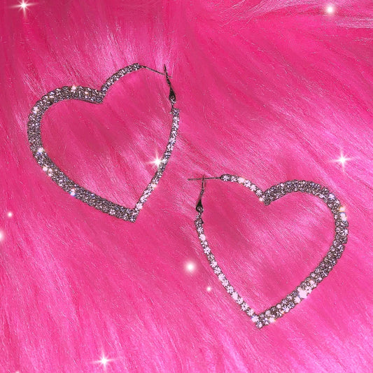 Peach Heart Y2K Crystal Hoops