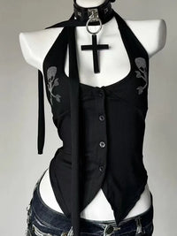 Japanese Gothic Slash-Neck Backless Tank