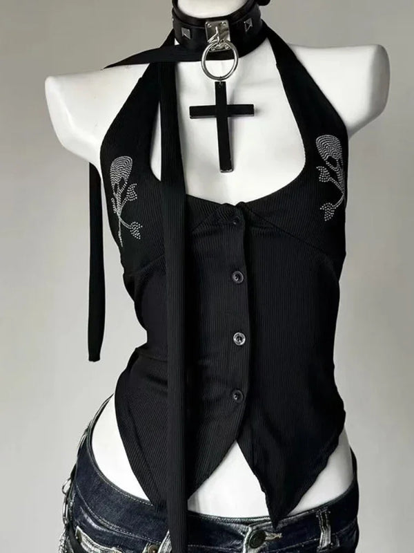 Japanese Gothic Slash-Neck Backless Tank