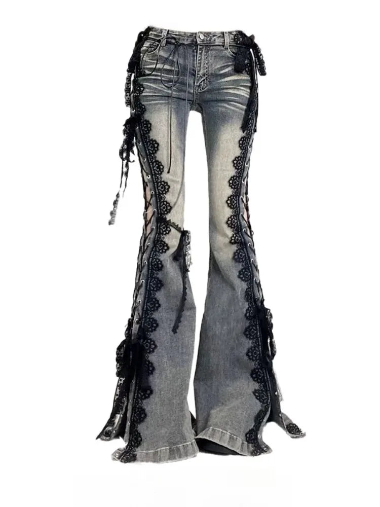 Lace-Up Flare Jeans