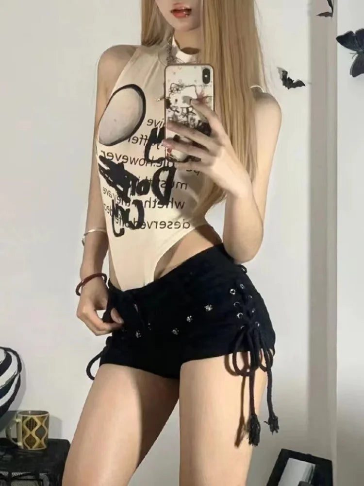 American Retro Lace-Up Skinny Shorts