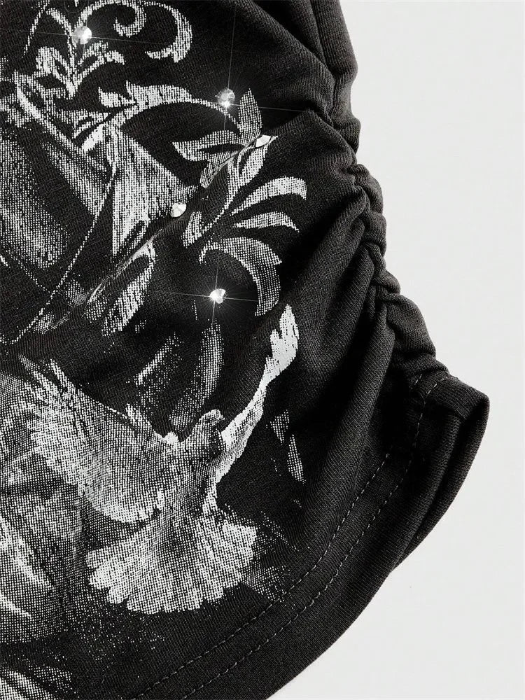 Women Gothic Print Tube Top Summer Y2K Clothes Sleeveless Off the Soulder Crop Top Streetwear