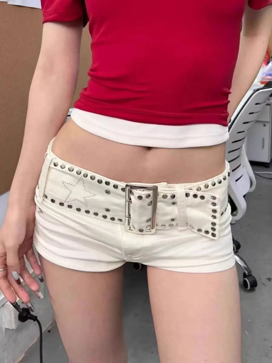White Riot Riveted Denim Shorts