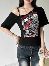 Gothic Y2K Off-Shoulder Crop Tee