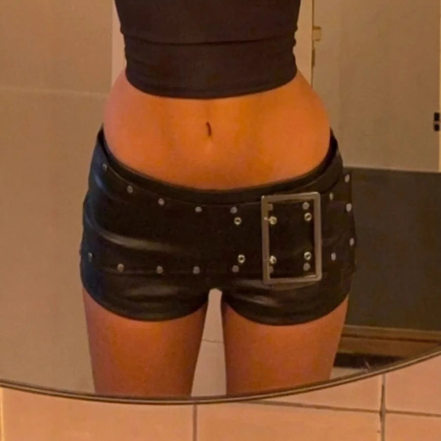 Spice Girl Rivet Low-Rise Leather Shorts