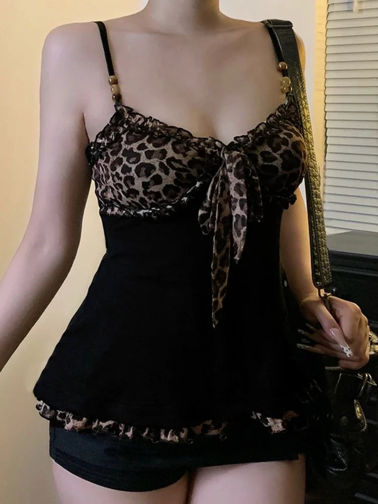 Leopard Lace-Up Crop Tank