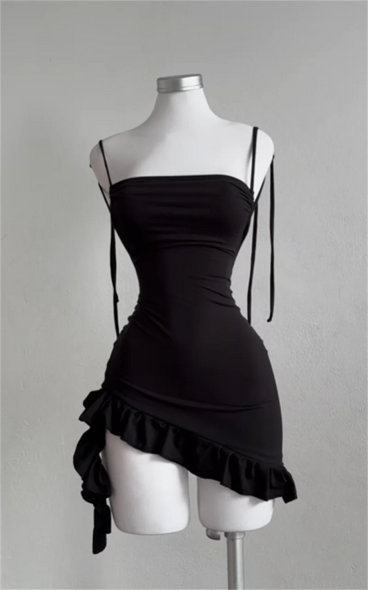 Ruffle Siren Lace-Up Mini Dress