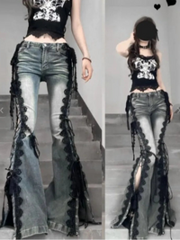 Lace-Up Flare Jeans