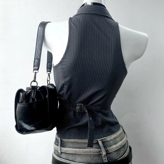 90s Goth Stripe Lace-Up Tee