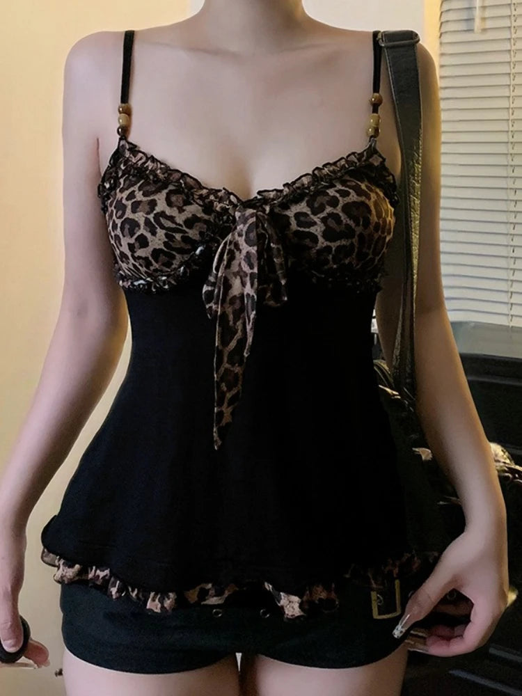 Leopard Lace-Up Crop Tank