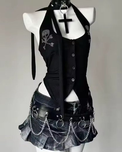 Japanese Gothic Slash-Neck Backless Tank