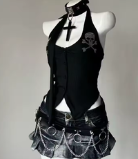 Japanese Gothic Slash-Neck Backless Tank