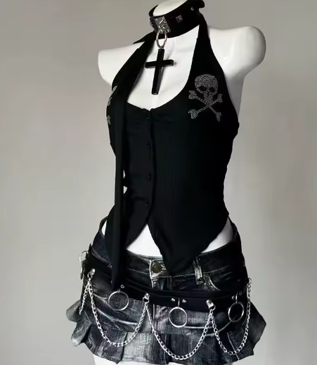 Japanese Gothic Slash-Neck Backless Tank
